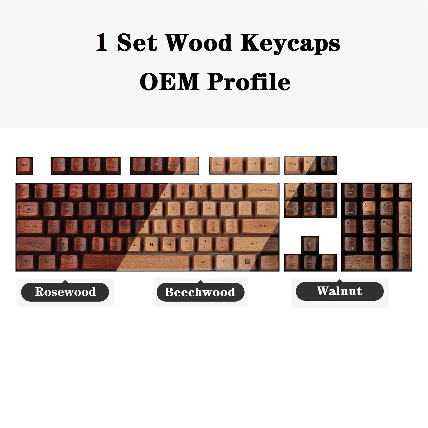 Keycaps Oem Profile 87 Keys - 1ชุด61/87/104/108 Walunt Rosewood ไม้บีช Keycaps OEM