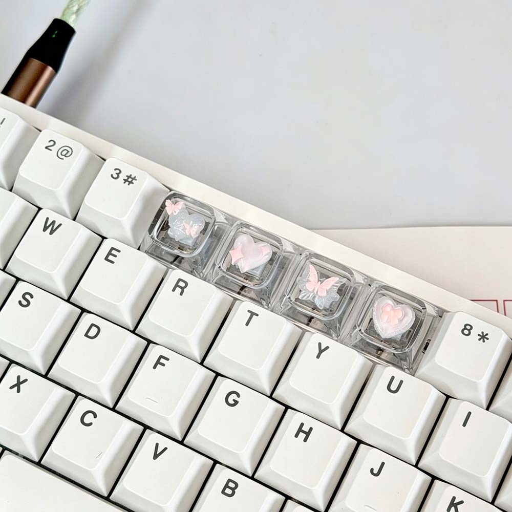 Keycaps Artisan Resin Handmade - คีย์แคปเรซิ่นทำมือ 4 ชิ้น ใหม่เอี่ยม ชุดคีย์แคปใสลายผีเสื้อสำหรับสวิตช์เชอร์รี่ MX