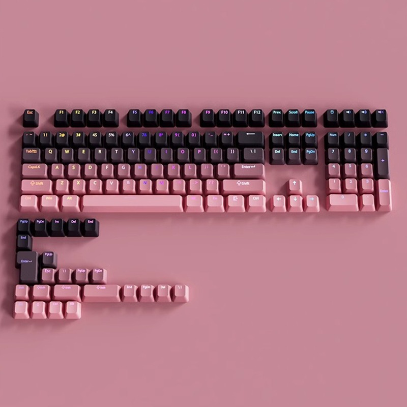Keycaps Pbt Double Shot 104 Keys - คีย์แคปเรืองแสง RGB แบบกำหนดเอง 130 ปุ่ม สีไล่ระดับสีแดง