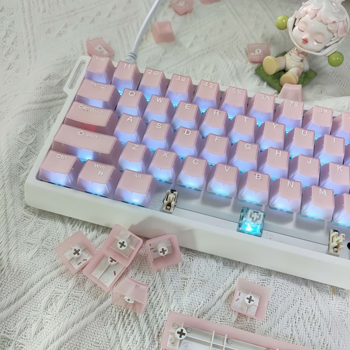 คีย์แคปสีชมพูหยกโปร่งแสง โปรไฟ - Keycaps Translucent Pudding Rgb บทวิจารณ์และราคา